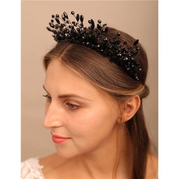 YERTTER Vintage Wedding Pearl Beads Crystal Tiara Hair Crown Handmade Bride Hair main image 6
